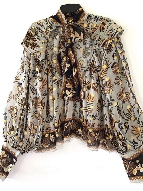 FARM Rio Tops - FARM Rio Metallic Floral Beehive Tapestry Blouse S NWT